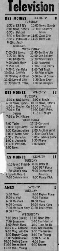 Des Moines Tribune Tv Listings June 7 1966