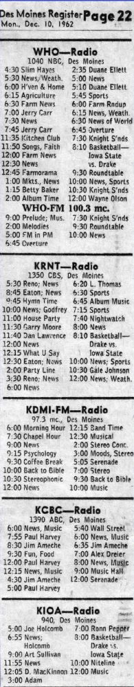 Radio And Tv Page -- Des Moines Register December 10 1962